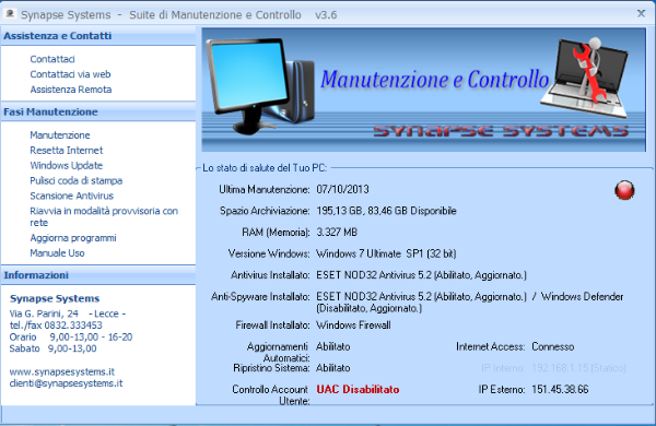 Interfaccia grafica della Suite Synapse Systems